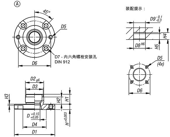 钢制固定衬套，适用于气动定位柱，A 型