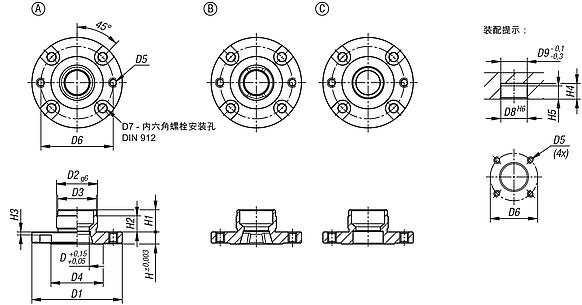 钢制固定衬套，经硬化和黑色氧化处理，适用于气动定位柱
