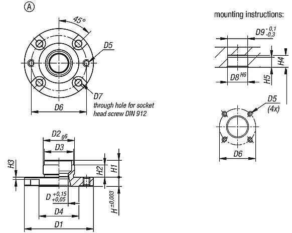 Locating bushes, steel, for pneumatic locating cylinder, Form A