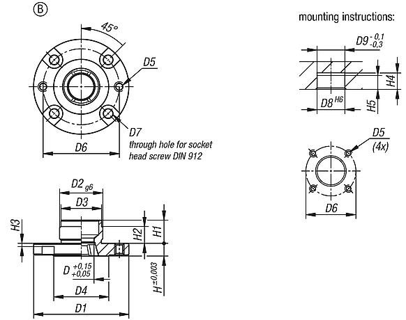 Locating bushes, steel, for pneumatic locating cylinder, Form B