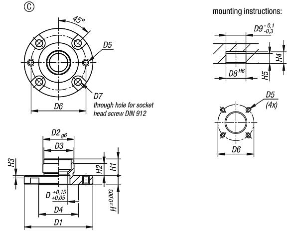 Locating bushes, steel, for pneumatic locating cylinder, Form C