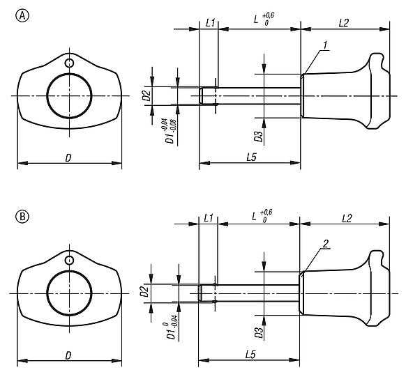 Ball lock pins with plastic grip and metal or plastic collar