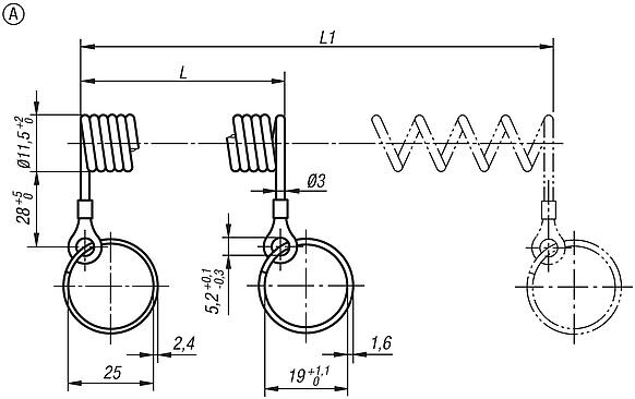 Retaining spiral cable, Form A, with key ring