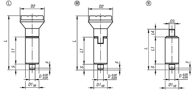 Indexing plungers, steel or stainless steel, smooth version without collar, with plastic mushroom grip and cap