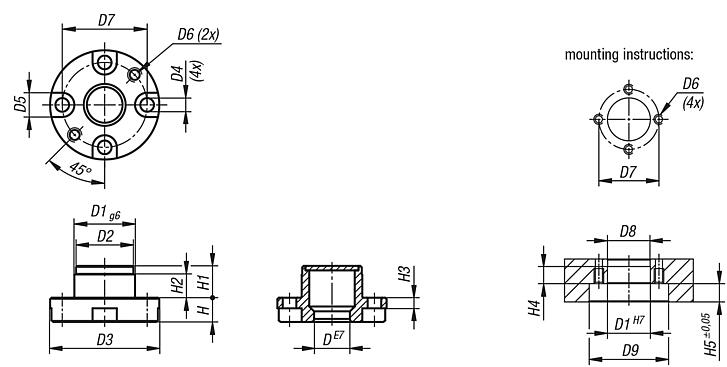 Locating bushes, nickel-plated steel, for pneumatic locating cylinder