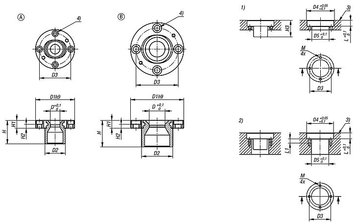 Locating bushes, stainless steel, floating, for ball lock pins