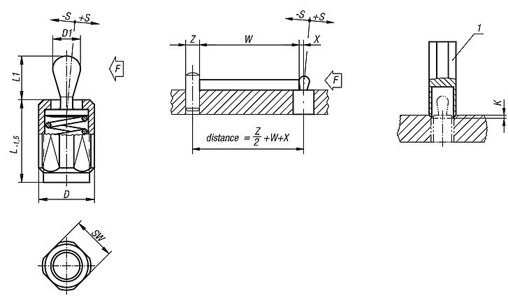 Lateral spring plungers, with threaded sleeve