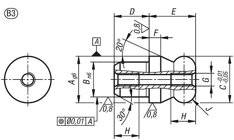 Locating pins with ball end Form B, internal thread both sides in blind ...