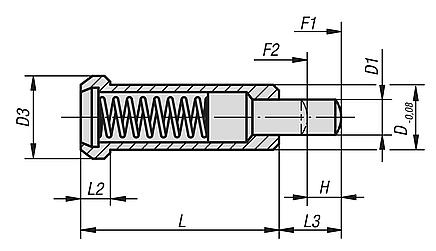 带头部和止动顶销的弹簧柱塞，钢制