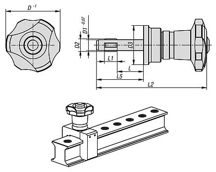 Threaded locking pin steel or stainless steel with clamping force intensifier