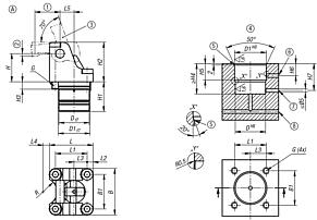 Rotary lever clamps, hydraulic with spring return, Form A double-acting