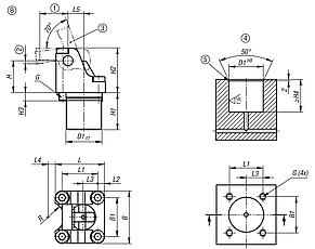 Rotary lever clamps, hydraulic with spring return, Form B single-acting