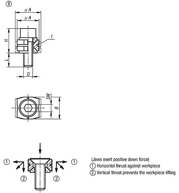 Wedge clamps, steel, with wedge faces, with socket head screw, Form B
