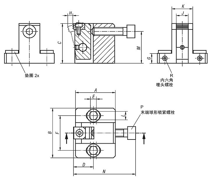 钢制侧方夹紧块，带夹紧爪