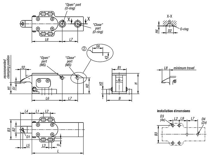 Hold-down clamps pneumatic