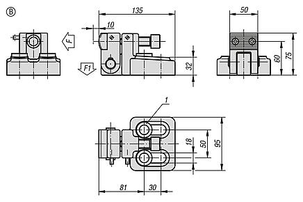 球墨铸铁侧方夹紧块，带长孔和钢制夹钳