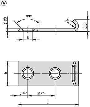 Catch plates for stainless steel latches with DIN 3133 draw bail, Form A