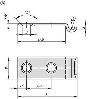 Catch plates for stainless steel latches with DIN 3133 draw bail, Form B
