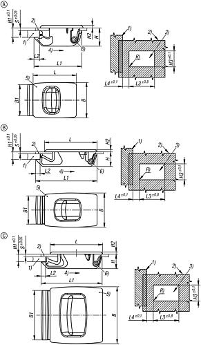 Snap locks, plastic with recessed grip, snap-in