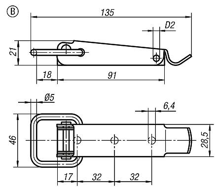 带拉环的钢制或不锈钢搭扣，承载力可达 3000 N，带隐藏式旋拧孔，样式 B