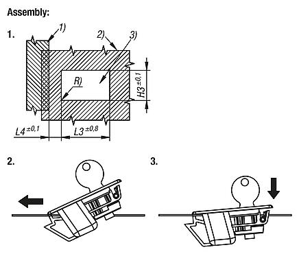 Snap locks, plastic with recessed grip, snap-in