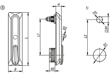 Swivel grip plastic, mounting hole round, mounting hole spacing 105/130 mm, with cover, Form B