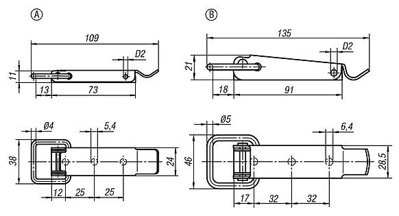 带拉环的钢制或不锈钢搭扣，承载力可达 3000 N，带隐藏式旋拧孔