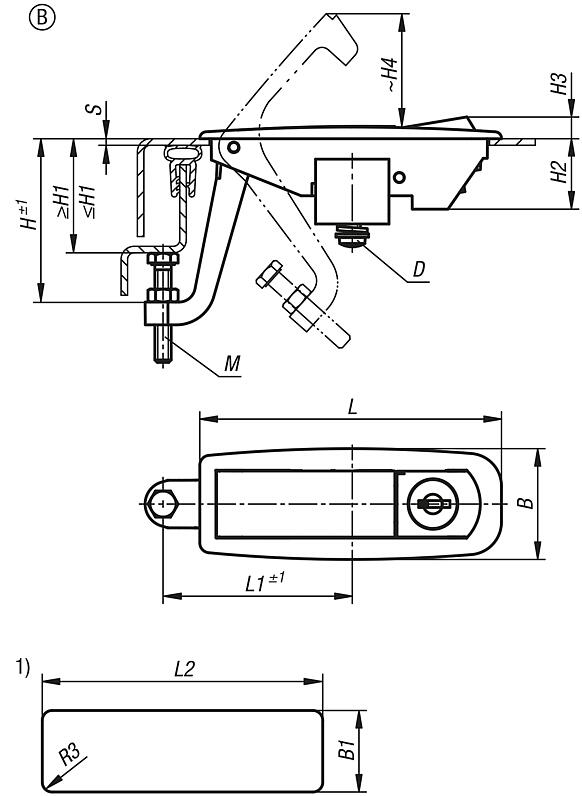 Compression lever latches zinc, Form B, lockable