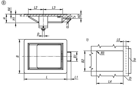 钢或不锈钢弹簧锁，带把手，铰链式，与安装支架一起安装，B 型