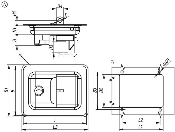 Snap locks, steel or stainless steel, with fold-down grip, Form A