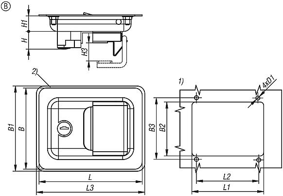 Snap locks, steel or stainless steel, with fold-down grip, Form B