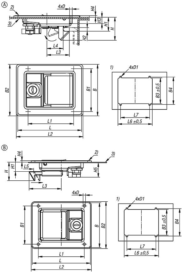 Snap locks, steel, with fold-down grip