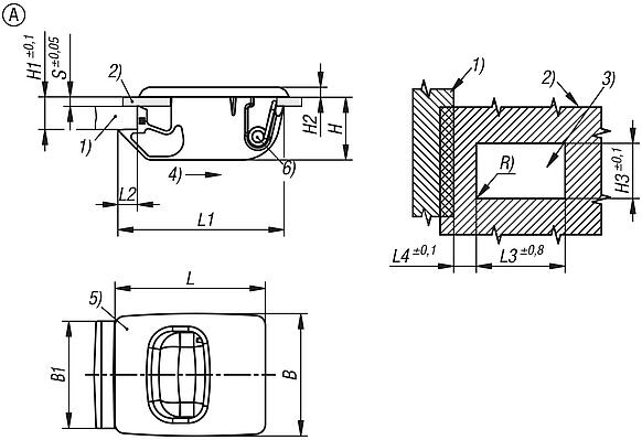 Snap locks, plastic with recessed grip, snap-in, Form A, mini