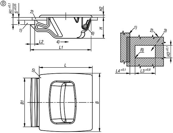 带手扣斗的塑料弹簧锁，可啮合，D 型，大型