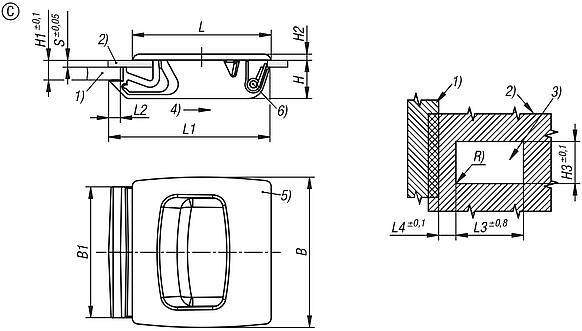 Snap locks, plastic with recessed grip, snap-in, Form C, medium