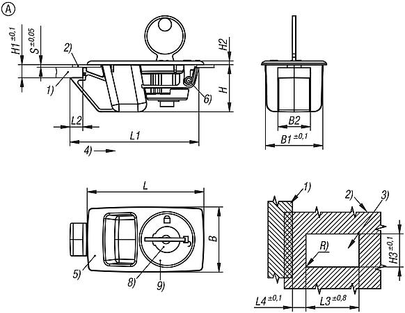 Snap locks, plastic with recessed grip, snap-in, Form A, lockable