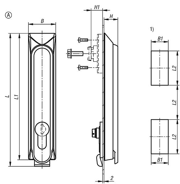 Swivel grip plastic, mounting hole square, mounting hole spacing 50x50x50 mm, with or without cover, Form A, for adapter