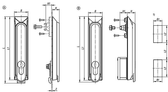 Swivel grip plastic, mounting hole square, mounting hole spacing 50x50x50 mm, with or without cover