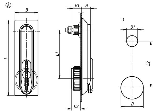 塑料旋转杆，圆形安装孔，安装孔间距 95 mm，带盖板，A 型