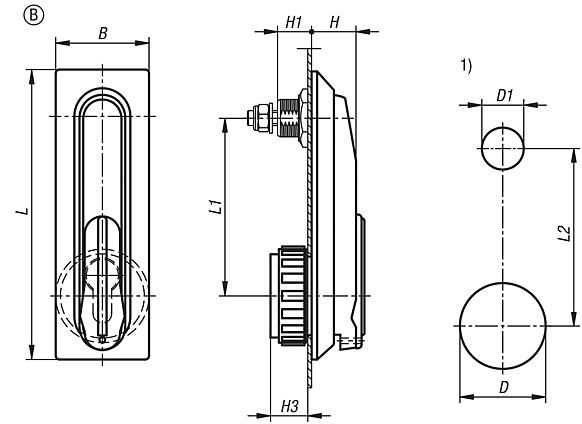 塑料旋转杆，圆形安装孔，安装孔间距 95 mm，带盖板，B 型