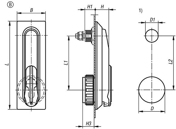 Swivel grip plastic, mounting hole round, mounting hole spacing 95 mm, with cover, Form B