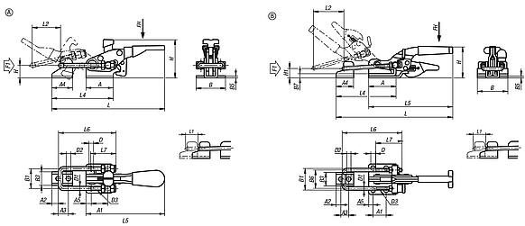 钢制或不锈钢制水平压紧式环箍夹钳，带固定夹具和安全锁，最大承重 9000N