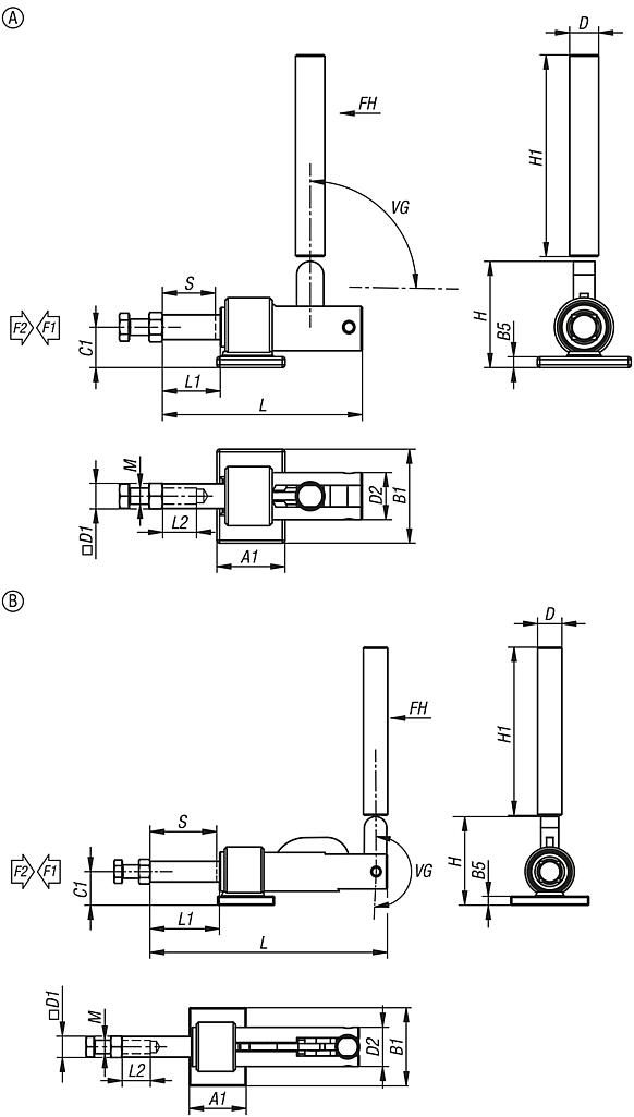 Push-pull toggle clamps, steel, heavy-duty version, weldable 
retaining force up to 22250 N