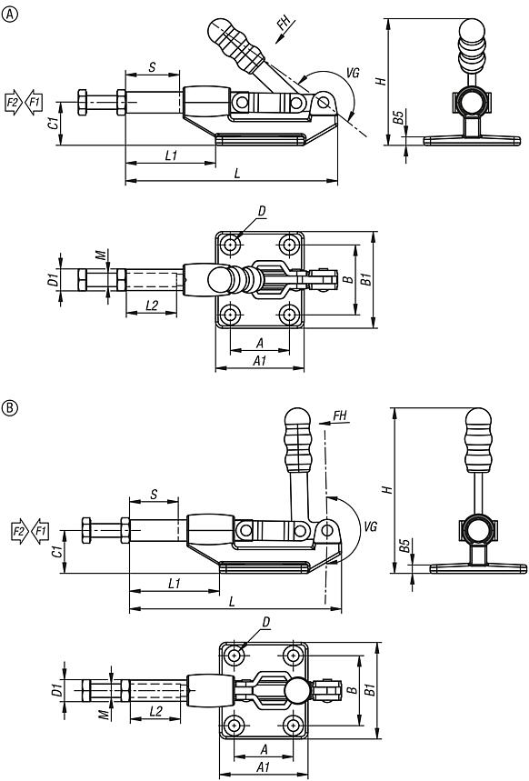 Push-pull toggle clamps, steel 
retaining force up to 6675 N