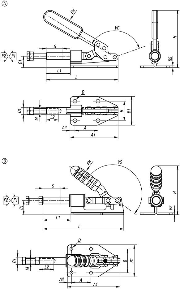 Push-pull toggle clamps, steel 
retaining force up to 3575 N