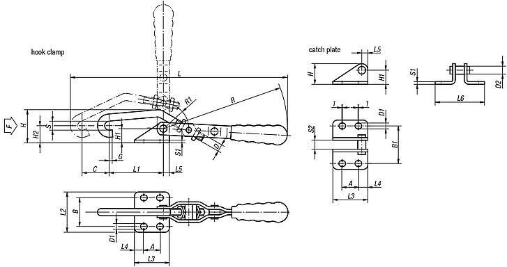 Toggle hook clampsand catch plate