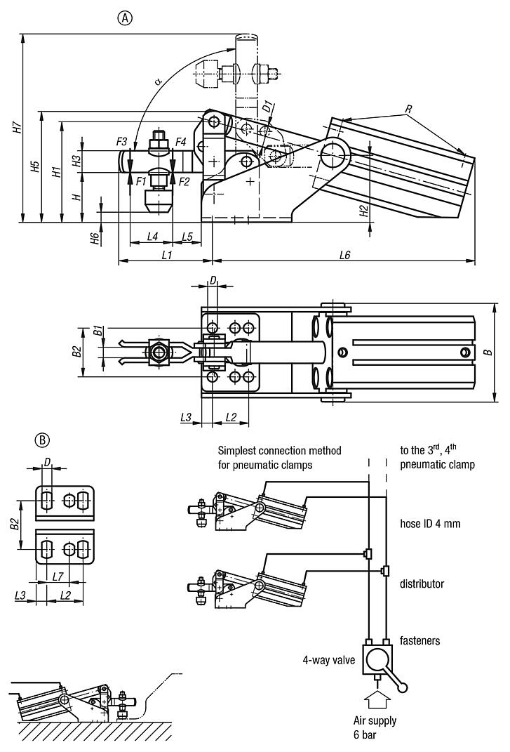 Pneumatic clamps, lever parts electro zinc-plated steel