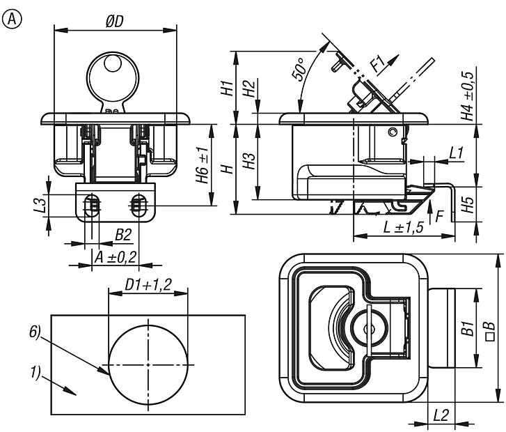 Snap locks stainless steel with grip, fold-down Form A