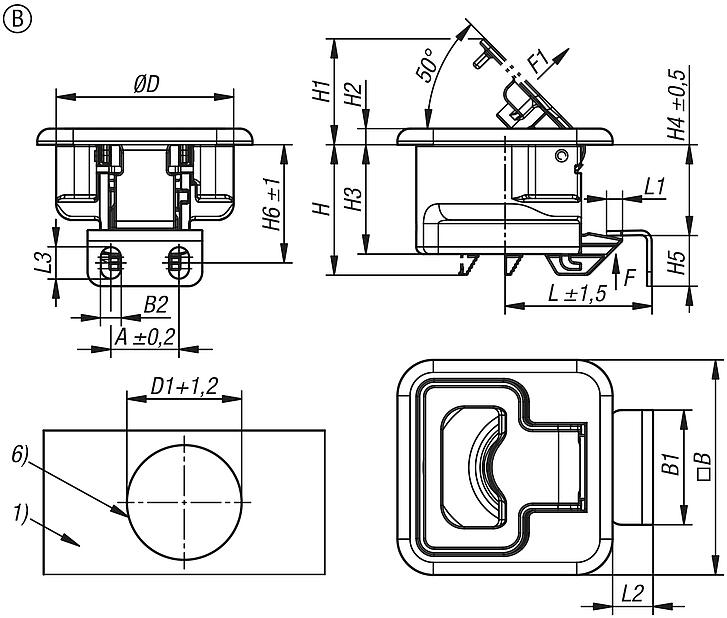 Snap locks stainless steel with grip, fold-down Form B