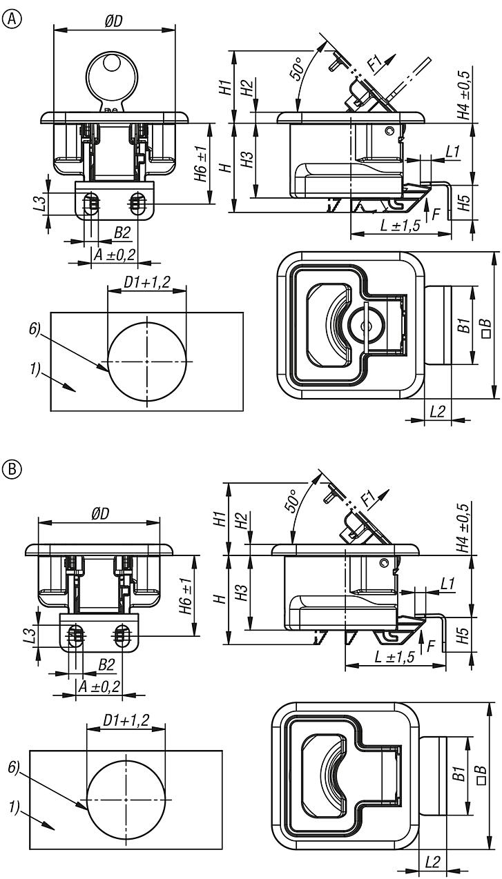 Snap locks stainless steel 
with grip, fold-down